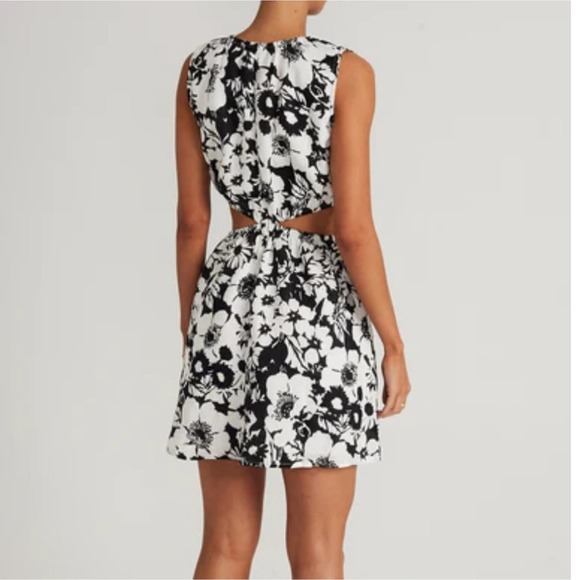 Faithful The Brand La Pineta Dress Women 12 White Black 100% Linen Short Cut Out - Picture 2 of 12